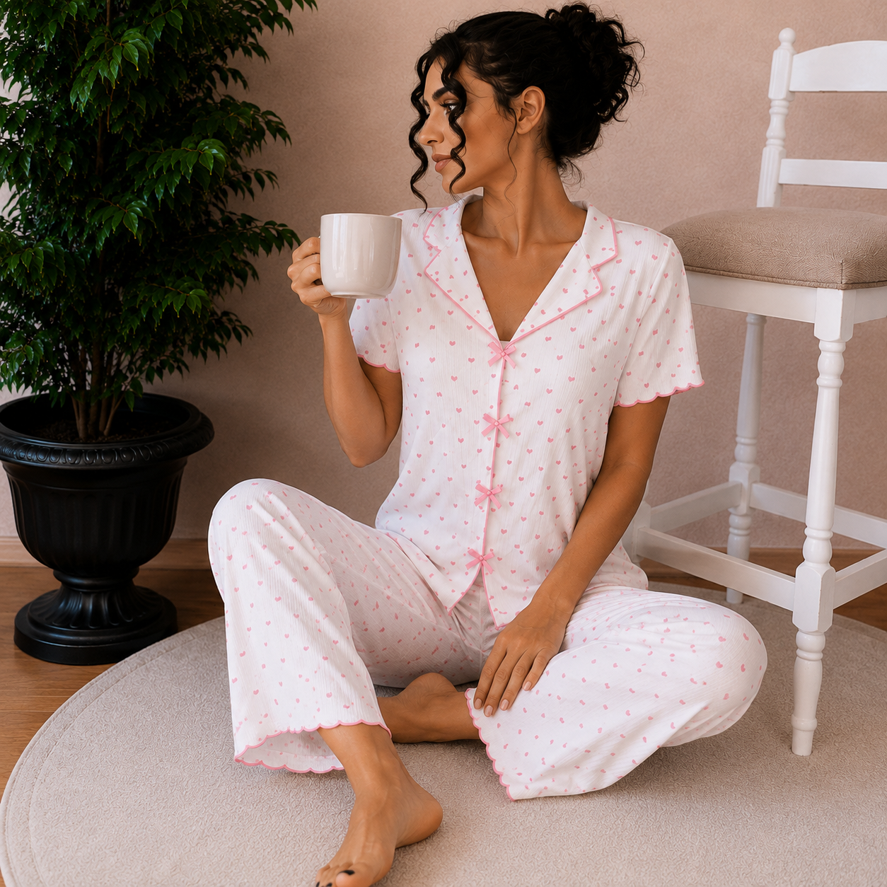 Yumuşak Dokulu Kısa Kollu Pijama Takımı