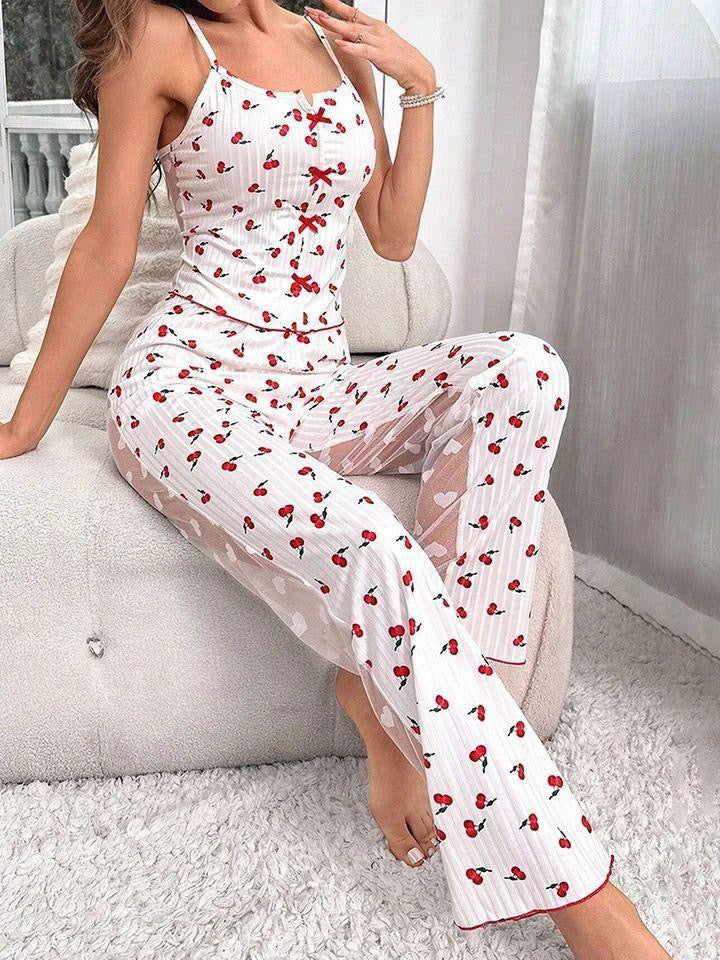 Kiraz Desenli Askılı Pijama Takımı