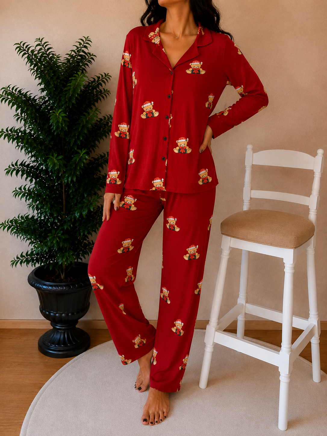Yumuşak Dokulu Uzun Kollu Pijama Takımı