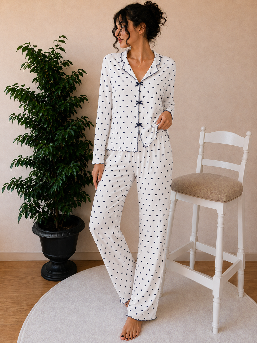 Nefes Alan Kumaşlı Uzun Kollu pijama takımı