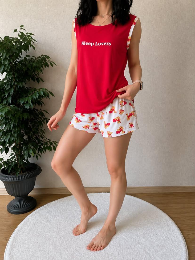Şortlu Pijama takımı Kırmızı